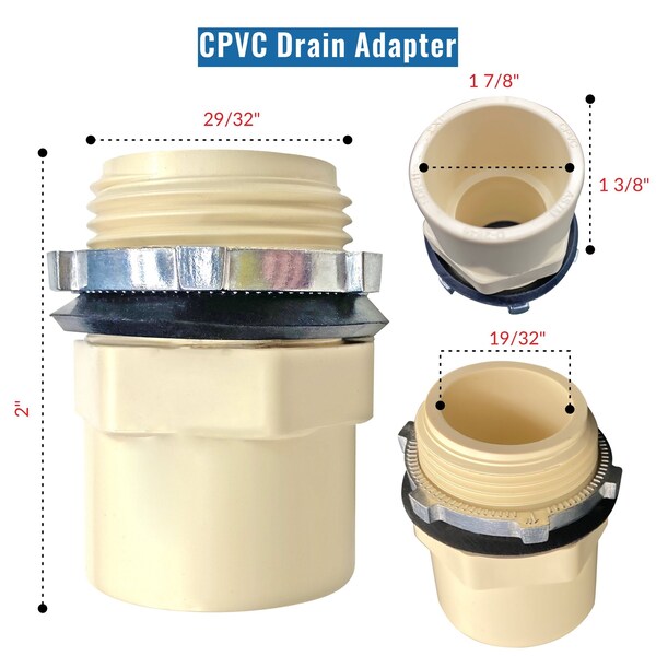 Drain Hose Adapter, 1 In CPVC For ABP Drain Pans, 2PK